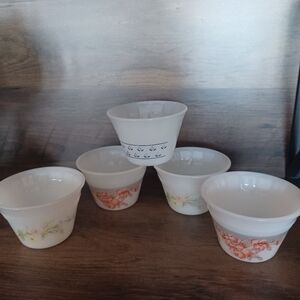 Vintage Indopal Indonesia Termocrisa Milk Glass Floral Ramekin Custard Cup X 5